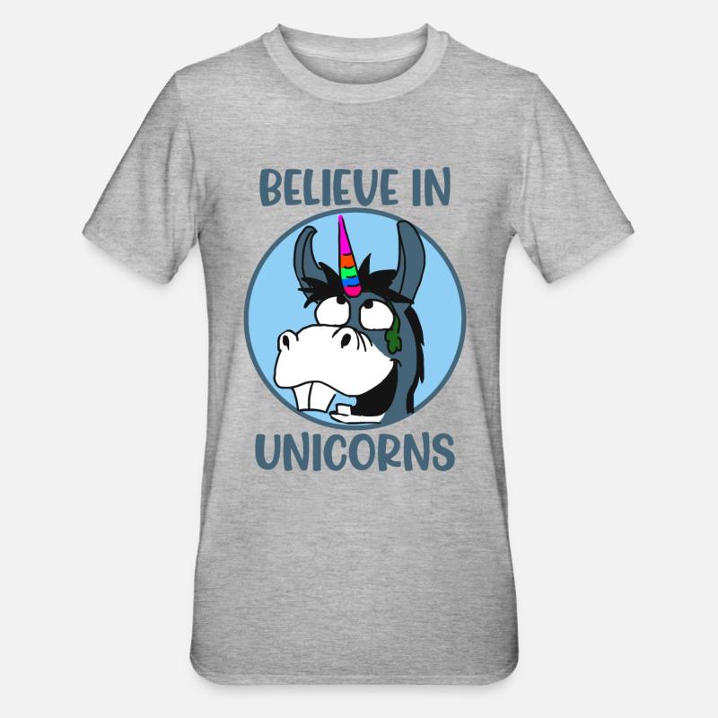 Glaube Einhorn Einhörner - Unisex Polycotton T-Shirt - Grau meliert