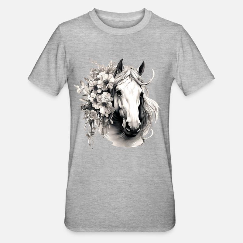 Pferd mit Blumen - Unisex Polycotton T-Shirt - Grau meliert