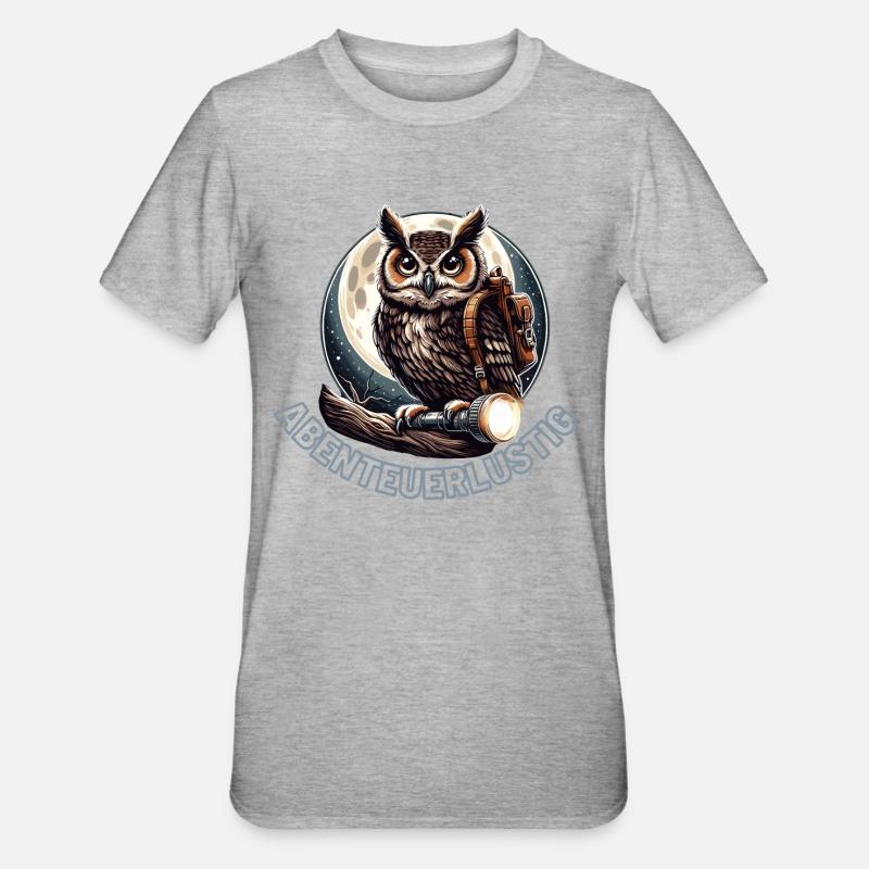 Abenteuerlustige Eule - Unisex Polycotton T-Shirt - Grau meliert