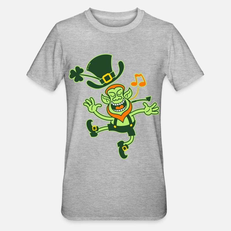 Leprechaun Dancing and Singing - Unisex Polycotton T-Shirt - heather grey