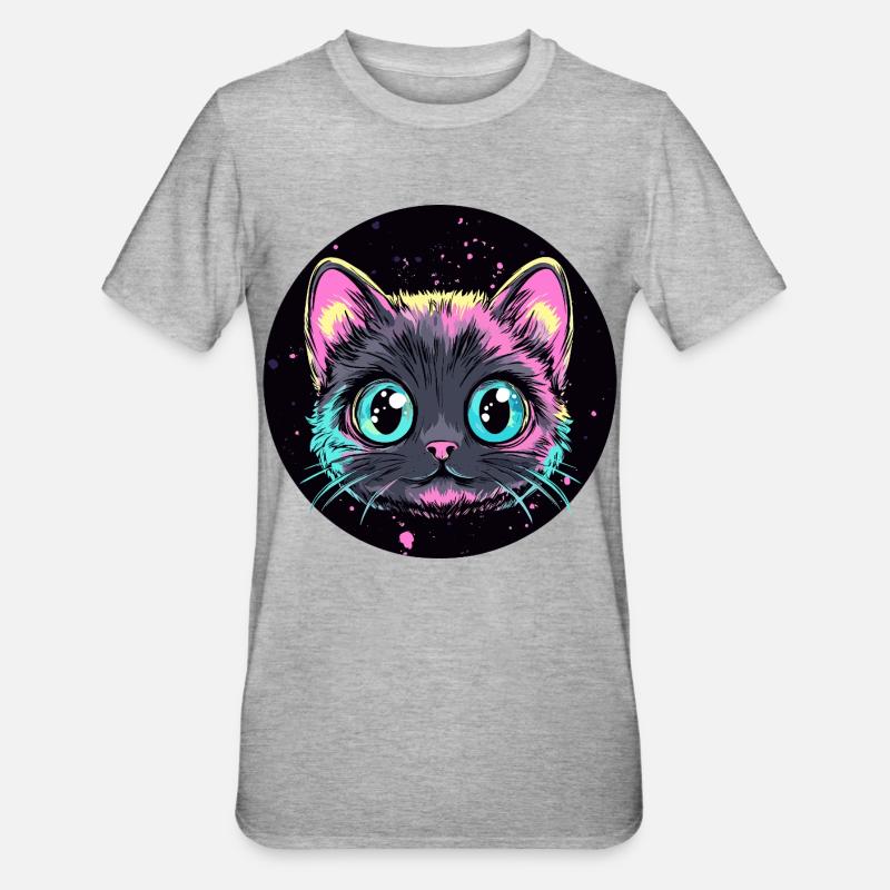 Chat néon Pop Art - T-shirt polycoton Unisexe - gris chiné