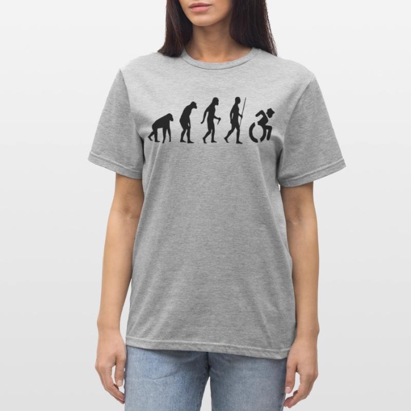 Evolution Rollstuhl. Die Rollstuhl-Evolution * Unisex Polycotton T-Shirt