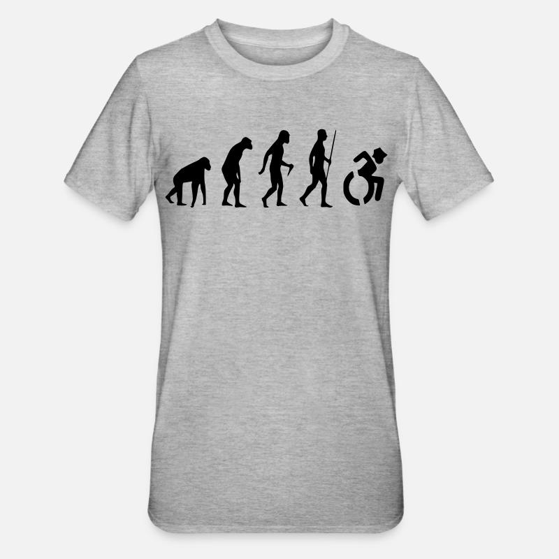 Fauteuil roulant Evolution. L’évolution du fauteuil roulant # - T-shirt polycoton Unisexe - gris chiné