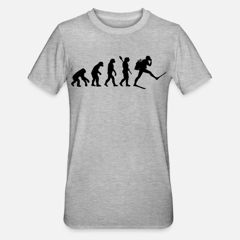 Plongeur Funny Human Evolution - T-shirt polycoton Unisexe - gris chiné