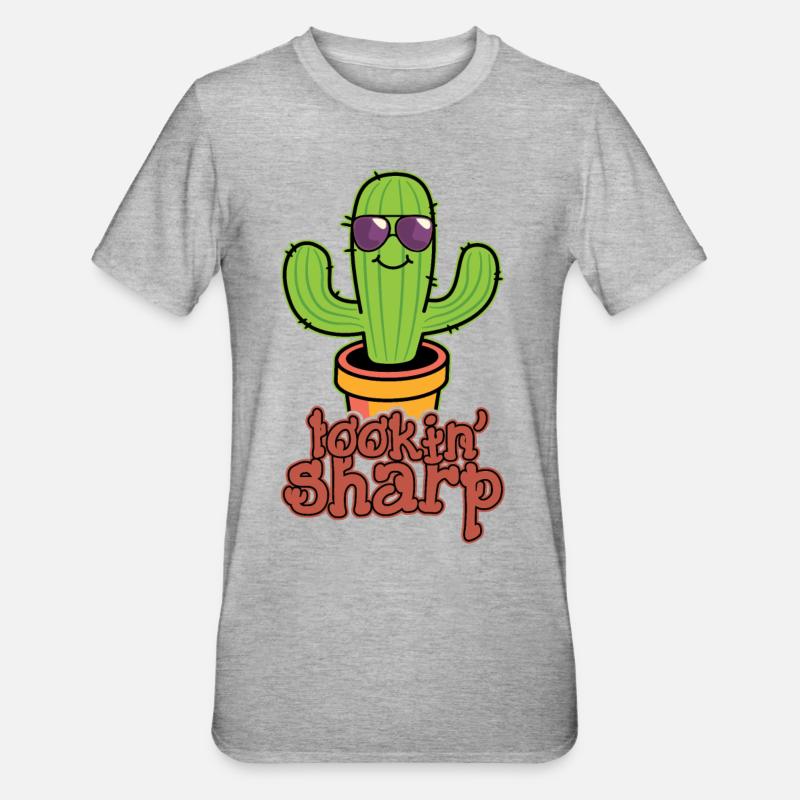 Kaktus Pflanze Looking Sharp - Unisex Polycotton T-Shirt - Grau meliert