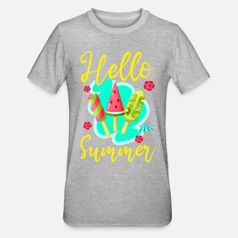 Crème glacée Popsicle Hello Summer - T-shirt polycoton Unisexe - gris chiné