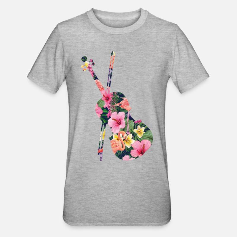 Violon Violoniste Fleur Tropicale - T-shirt polycoton Unisexe - gris chiné
