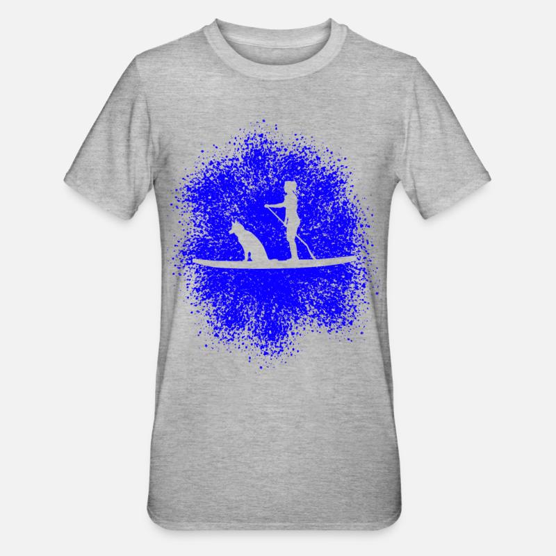 Stand Up Paddle avec chien - T-shirt polycoton Unisexe - gris chiné