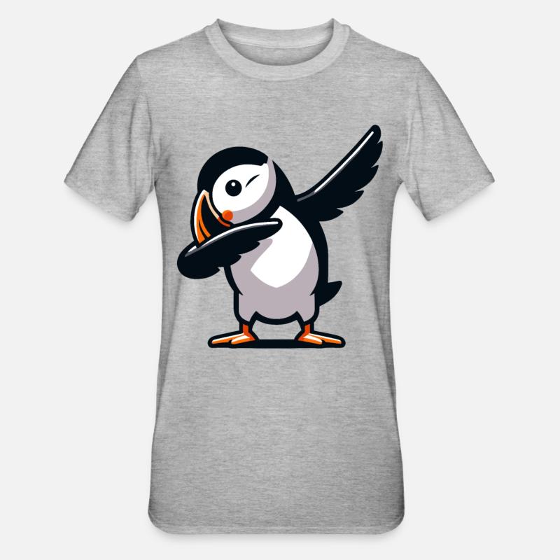 Macareux, Dabbing, Oiseau - T-shirt polycoton Unisexe - gris chiné