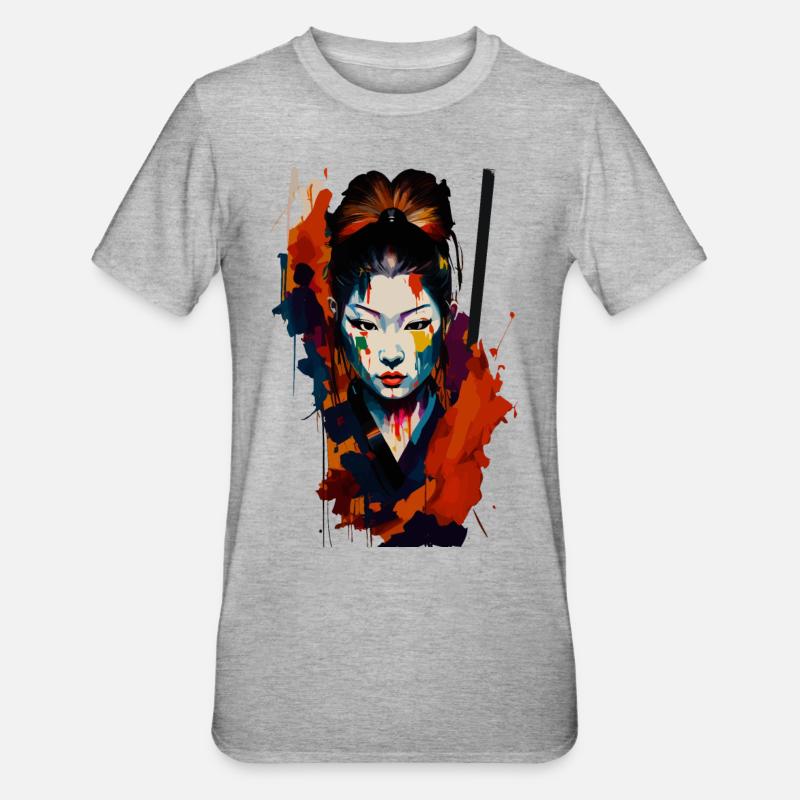 Samurai Warrior - Splash Art - Unisex Polycotton T-Shirt - heather grey