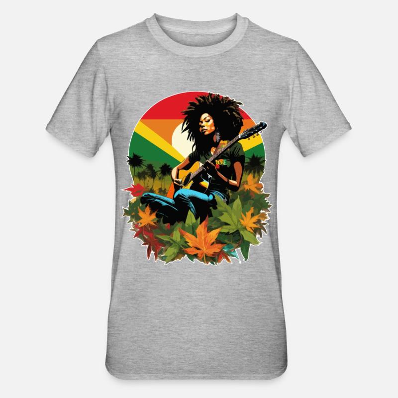 Guitariste de reggae rastafari - T-shirt polycoton Unisexe - gris chiné