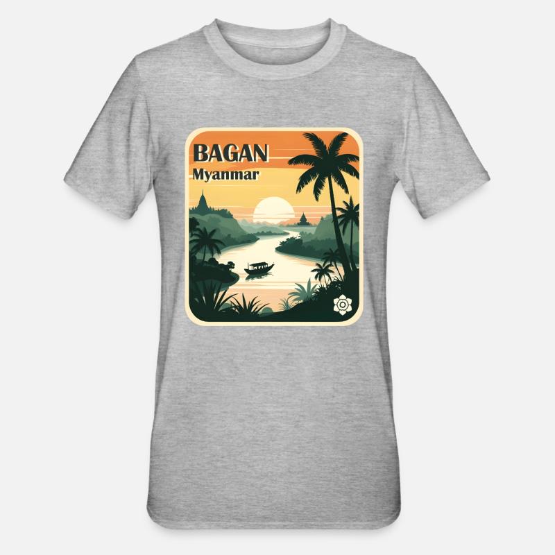 Bagan, Myanmar - T-shirt polycoton Unisexe - gris chiné