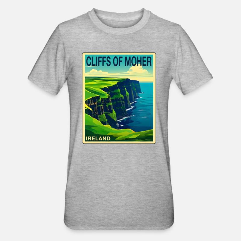 falaises de moher Irlande - T-shirt polycoton Unisexe - gris chiné