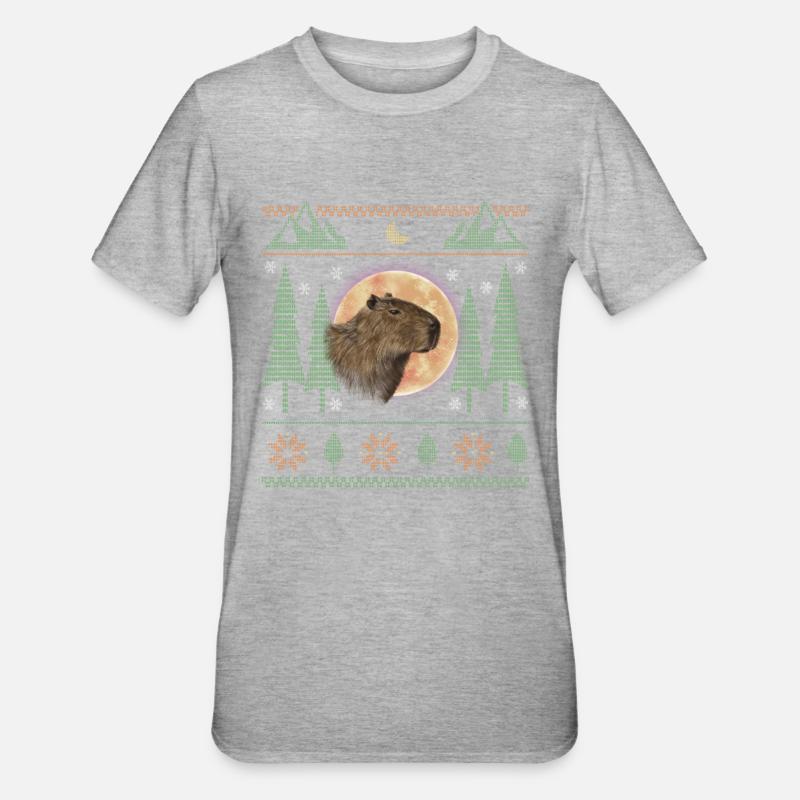 Capybara Neige Noël Capybara Hiver - T-shirt polycoton Unisexe - gris chiné