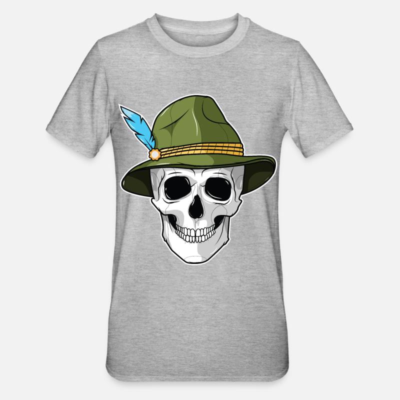 - skull with felt hat - Unisex Polycotton T-Shirt - heather grey