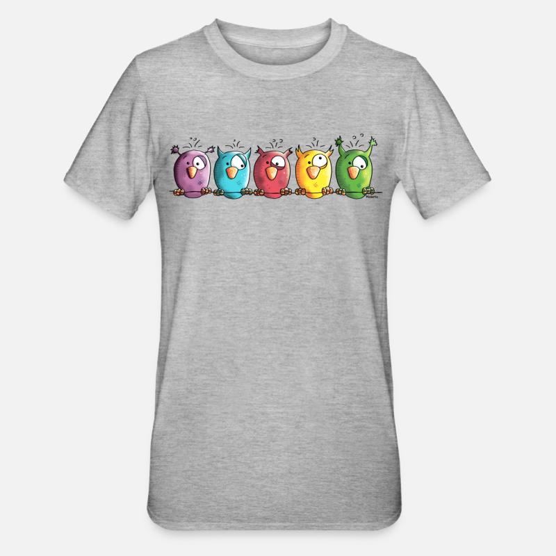 Funny Owls - Eule - Vogel - Unisex Polycotton T-Shirt - Grau meliert