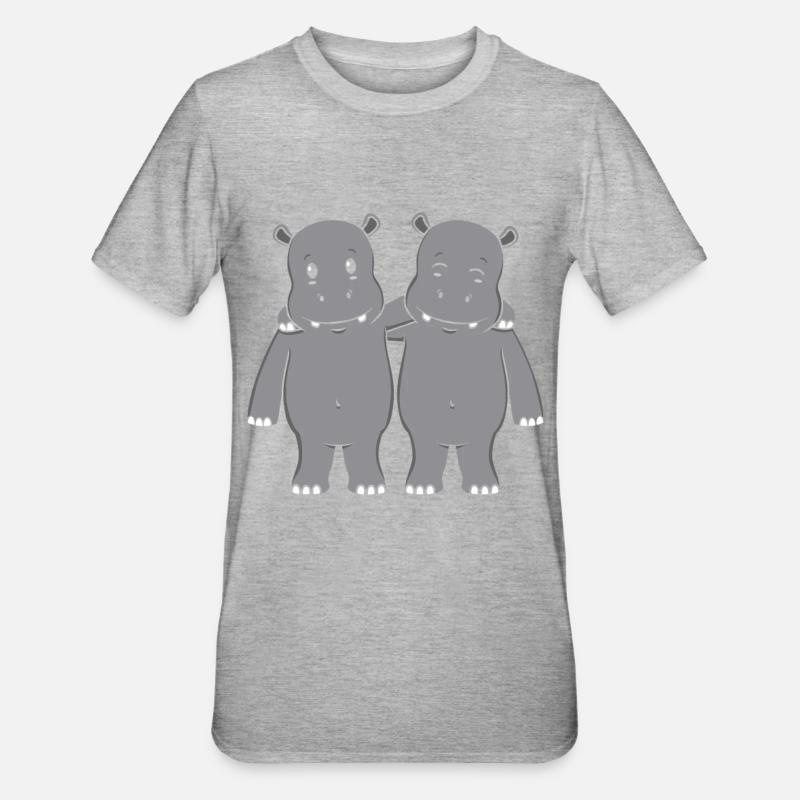 Hippopotames hippopotames - T-shirt polycoton Unisexe - gris chiné