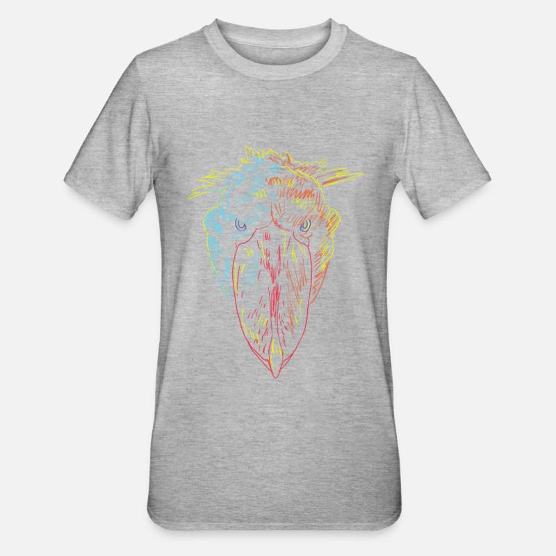 Bunter Vogel Schuhschnabel - Unisex Polycotton T-Shirt - Grau meliert