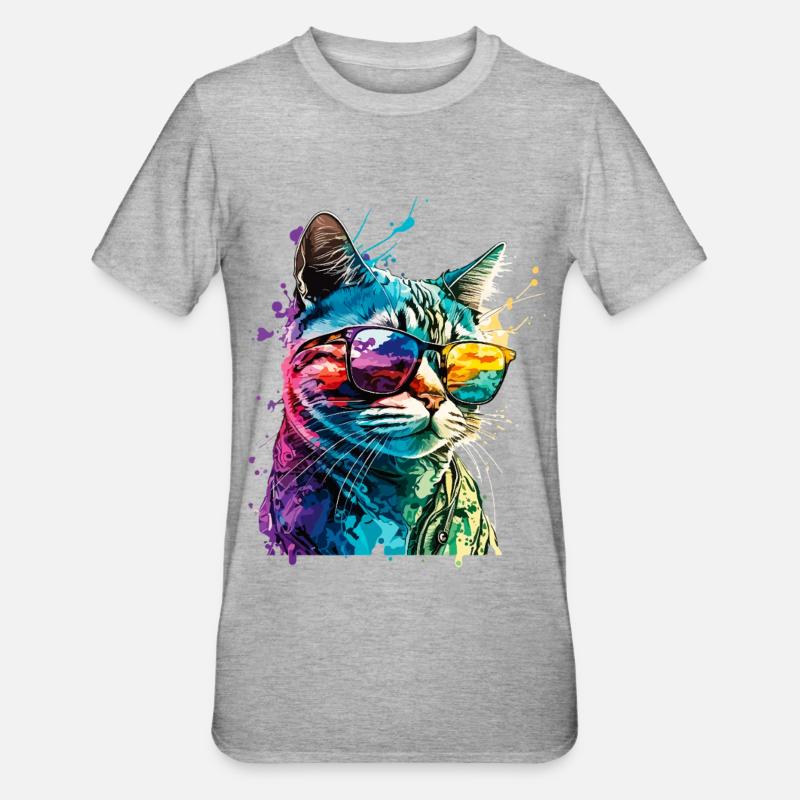 Lunettes de soleil chat Cool Splash Coloré Coloré - T-shirt polycoton Unisexe - gris chiné