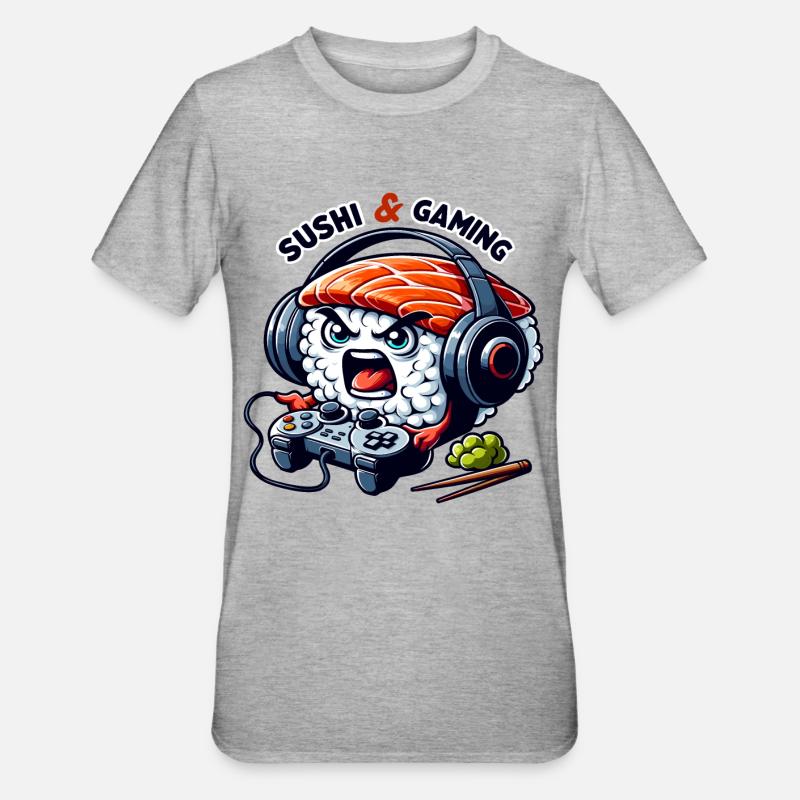 Sushi playing video games - Unisex Polycotton T-Shirt - heather grey