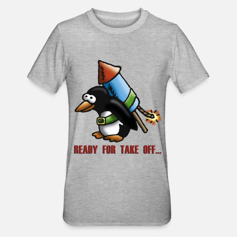 rocket_pinguin_e - Unisex Polycotton T-Shirt - Grau meliert