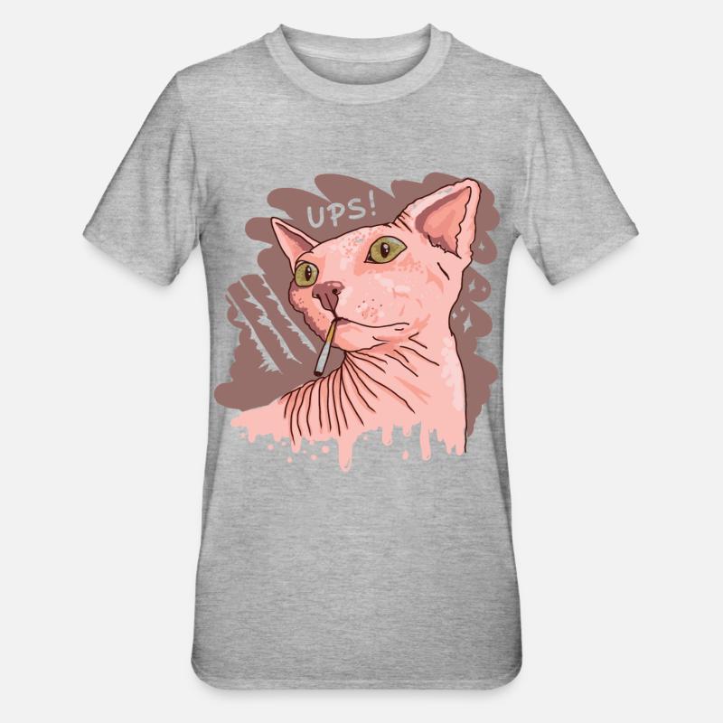 Sphynx Katze mit Zigarette - Unisex Polycotton T-Shirt - Grau meliert