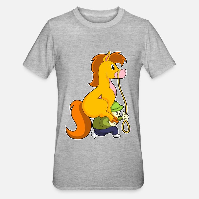 Cheval avec garçon - T-shirt polycoton Unisexe - gris chiné