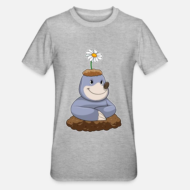 Maulwurf mit Gänseblümchen Blume - Unisex Polycotton T-Shirt - Grau meliert