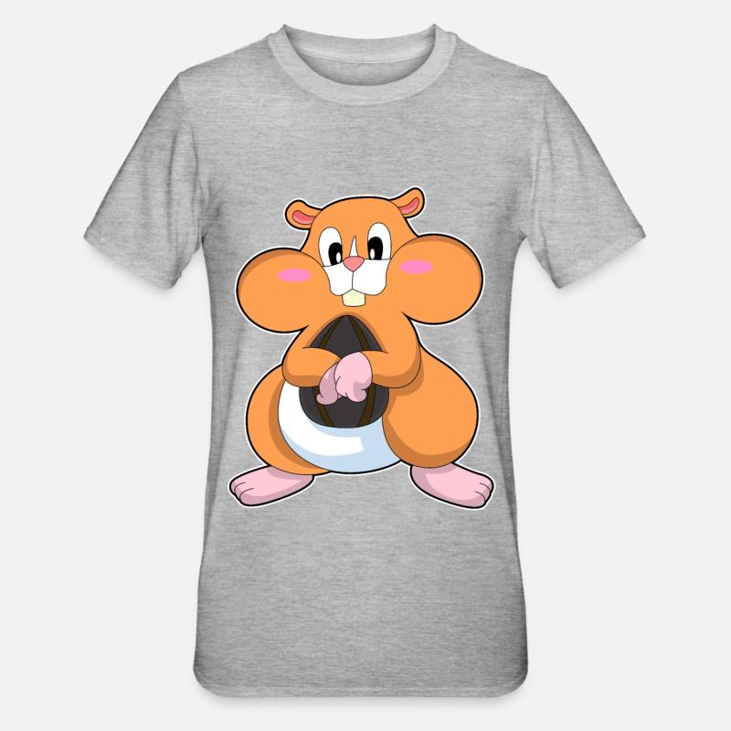 Hamster with walnut - Unisex Polycotton T-Shirt - heather grey