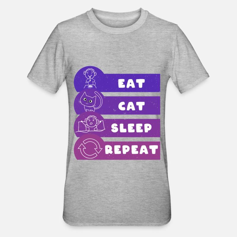 Manger Chat Dormir Répéter - T-shirt polycoton Unisexe - gris chiné