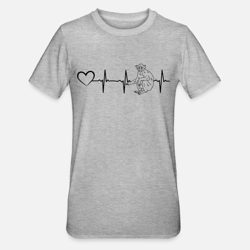 Monkey Heartbeat Heart Monkey Lover Chimpanzee Monkey - Unisex Polycotton T-Shirt - heather grey