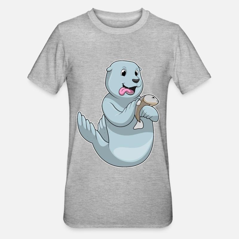 Sceller avec du poisson - T-shirt polycoton Unisexe - gris chiné