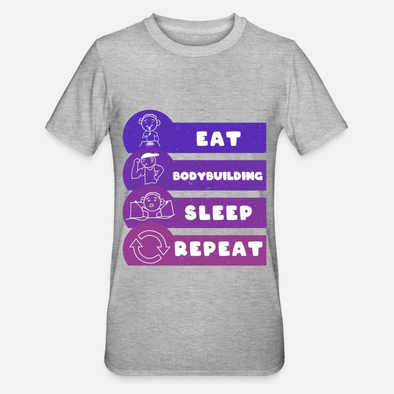 Manger Musculation Sommeil Répéter - T-shirt polycoton Unisexe - gris chiné