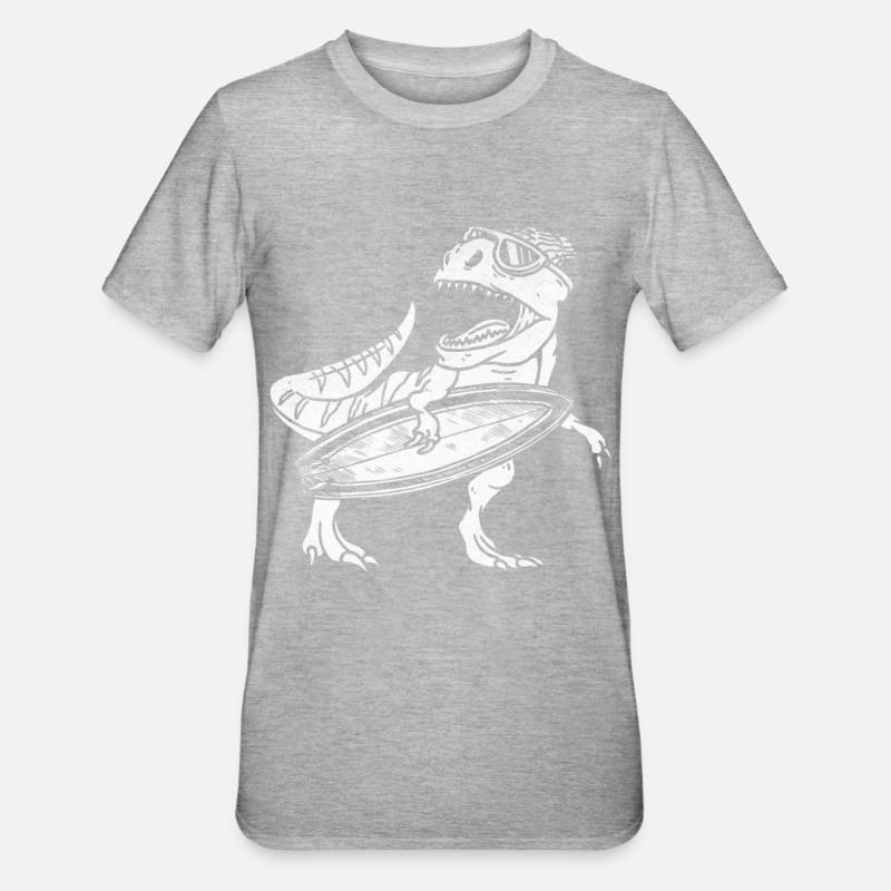 Surf DInosaur Surfer - T-shirt polycoton Unisexe - gris chiné