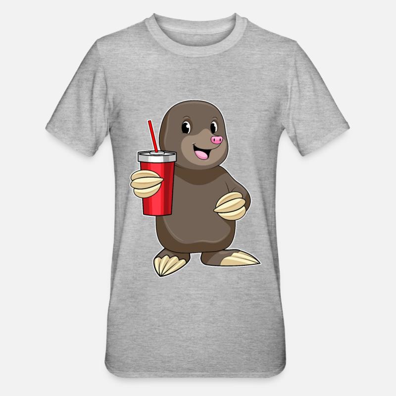 Mole with drinking cup - Unisex Polycotton T-Shirt - heather grey