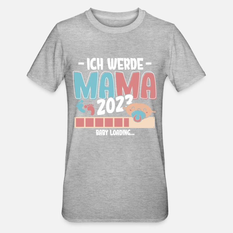 Ich werde Mama 2023 Loading - Unisex Polycotton T-Shirt - Grau meliert