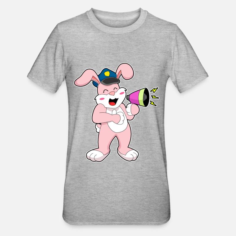 Rabbit Policeman Microphone - Unisex Polycotton T-Shirt - heather grey