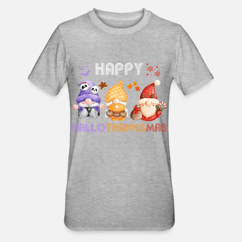 Joyeux HaloThanksMas, Halloween, Thanksgiving, - T-shirt polycoton Unisexe - gris chiné
