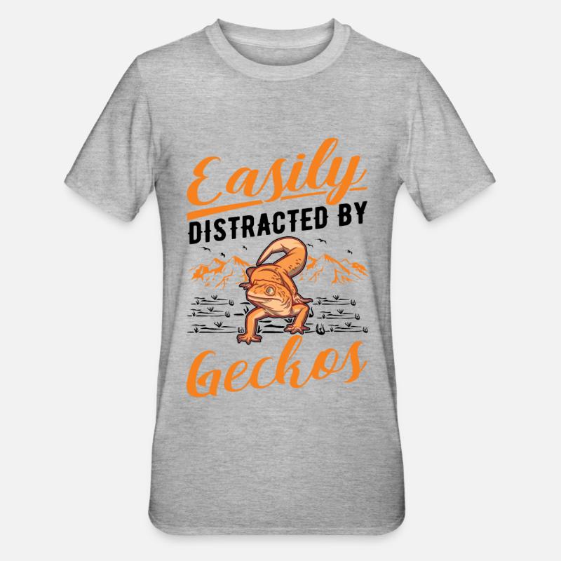 Easily distracted by Geckos Leopardgecko - Unisex Polycotton T-Shirt - Grau meliert
