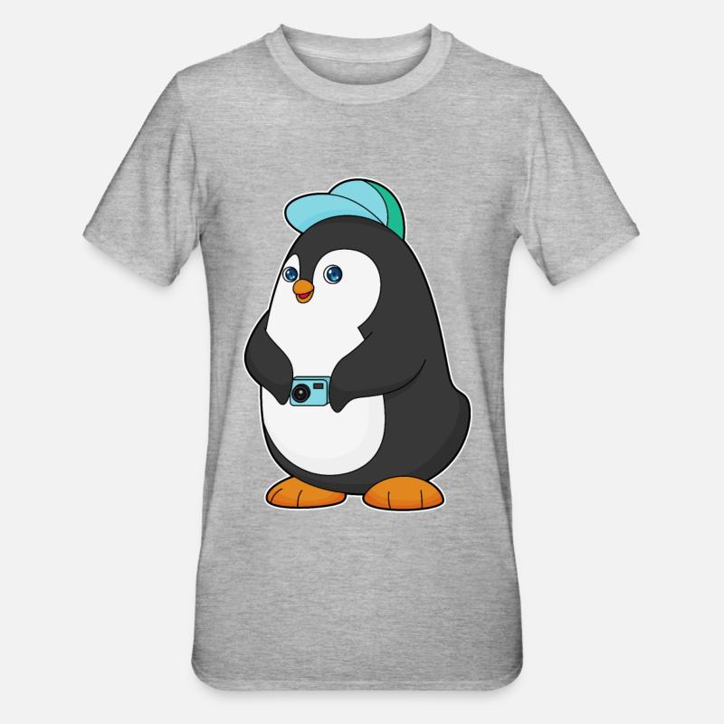 Caméra Pingouin - T-shirt polycoton Unisexe - gris chiné