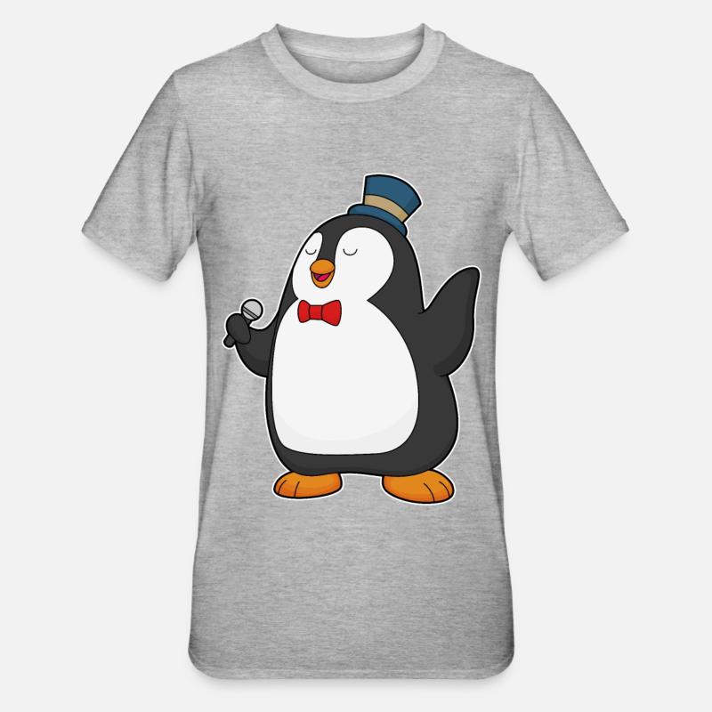 Penguin Singer Microphone - T-shirt polycoton Unisexe - gris chiné