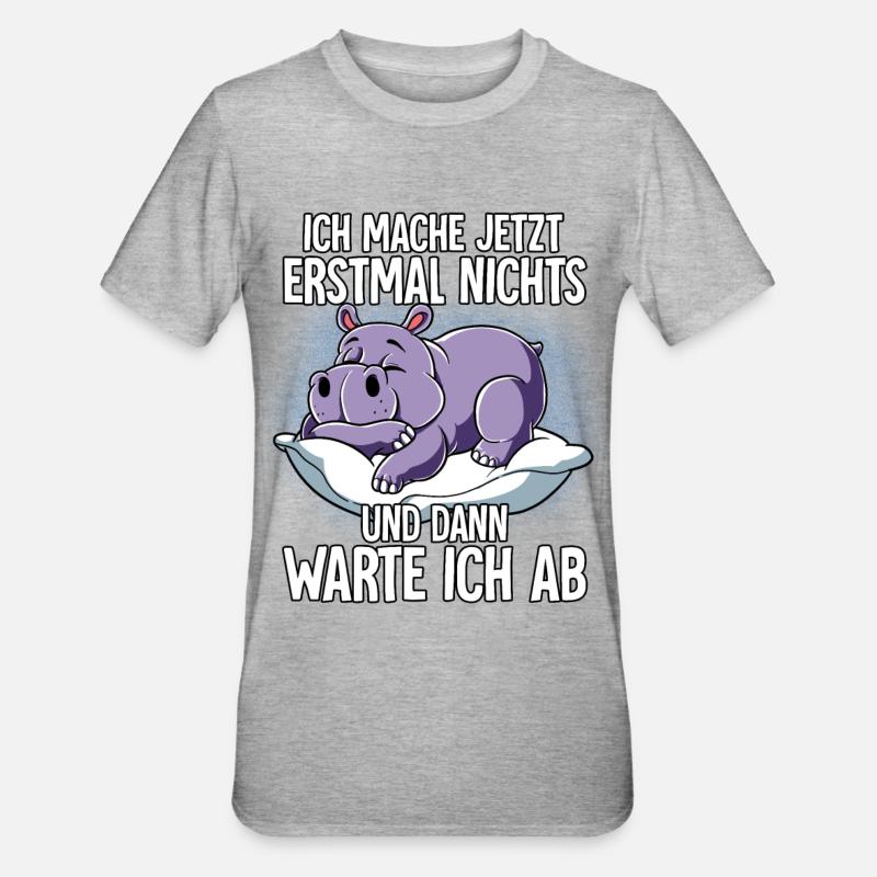 Langschläfer Nilpferd Müde Schlaf - Unisex Polycotton T-Shirt - Grau meliert