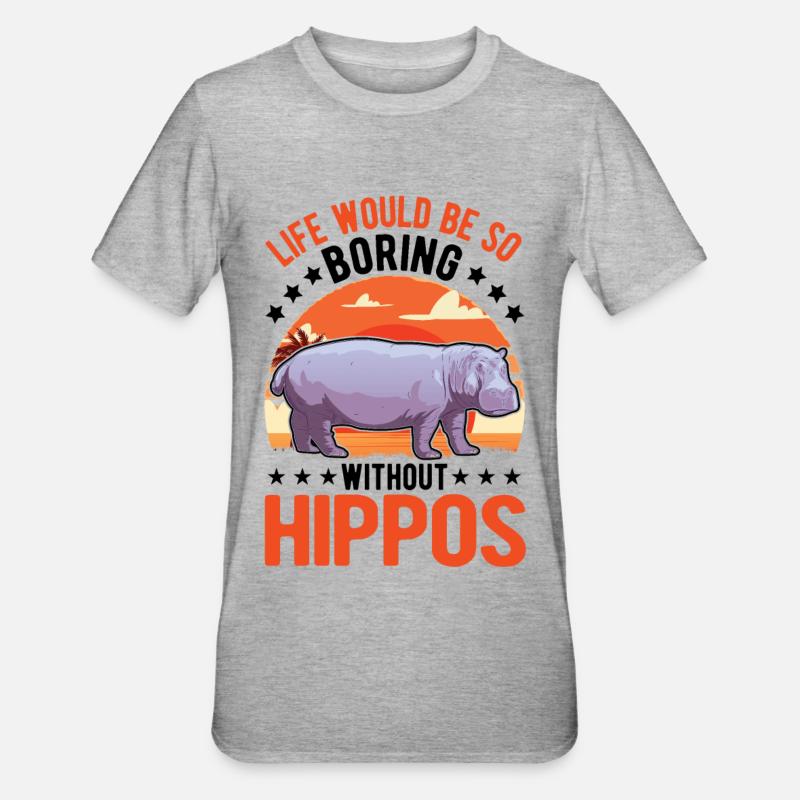 Nilpferd Geschenk Hippo Flusspferd - Unisex Polycotton T-Shirt - Grau meliert