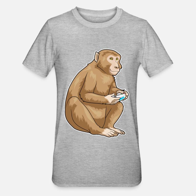 Affe Gamer Controller - Unisex Polycotton T-Shirt - Grau meliert