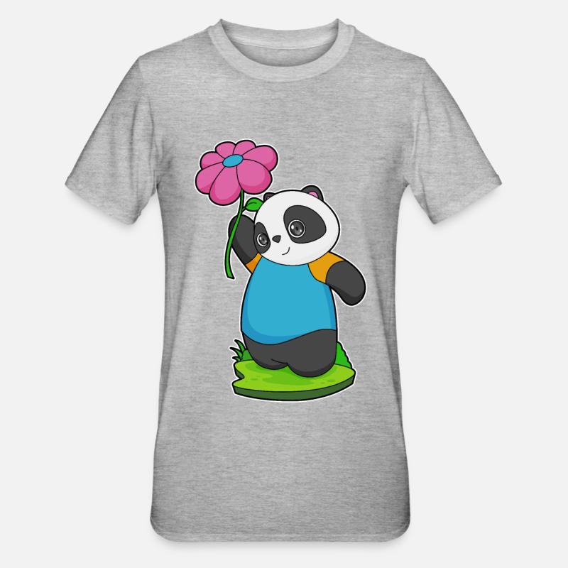 Fleur de panda - T-shirt polycoton Unisexe - gris chiné