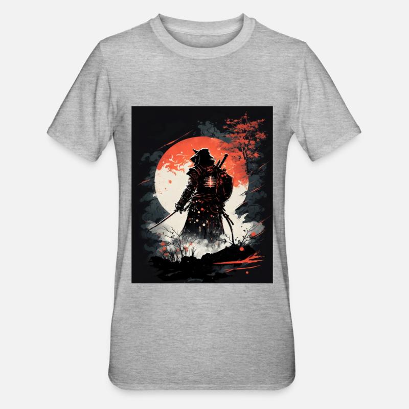 Japanischer Samurai-Krieger - Unisex Polycotton T-Shirt - Grau meliert