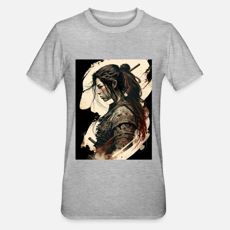 Samurai-Kriegerin - Unisex Polycotton T-Shirt - Grau meliert