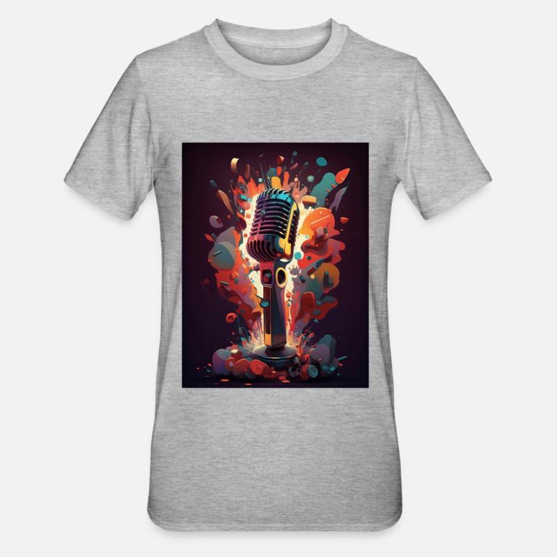 Microphone rétro abstrait - T-shirt polycoton Unisexe - gris chiné