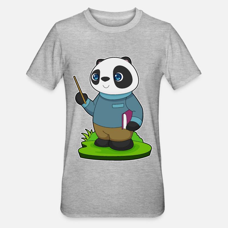 Panda Lehrer Pointer - Unisex Polycotton T-Shirt - Grau meliert