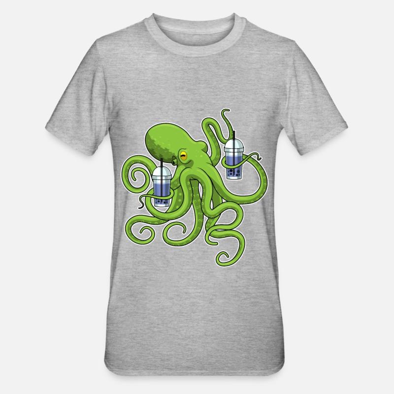 Octopus Bubble tea - T-shirt polycoton Unisexe - gris chiné